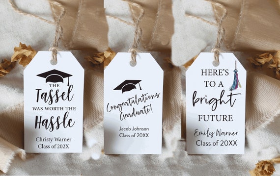 Printed Graduation Tags 2024 Graduation party decorations, favor tags graduation Party, Heres to a bright futur, tassel was worth the Hassle
