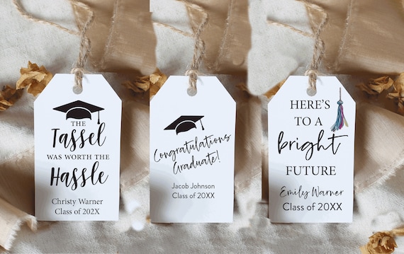 Printed Graduation Tags 2025 Graduation party decorations, favor tags graduation Party, Here's to a bright future, tassel worth the Hassle