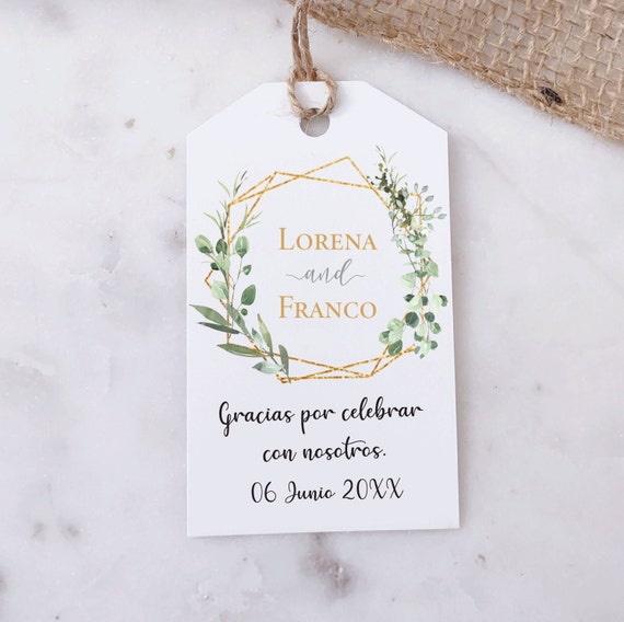 Printed Favor tags, Spanish Thank you Tags for Weddings, Bridal Showers Baby Shower, Gracias por celebrar con nosotros, Gold Hexagon