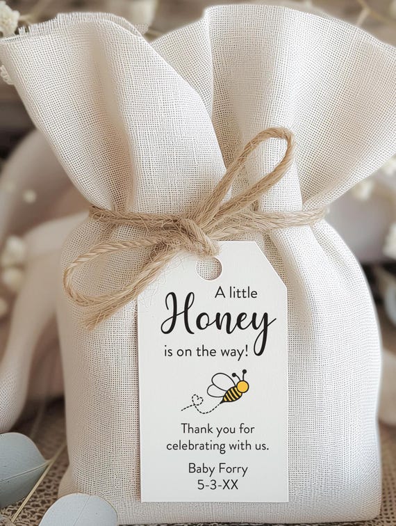Baby shower favor tags, Honey Favor Tags, Little honey on the way, Honey baby shower favor tags