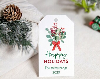 Holiday Gift Tags, Christmas Gift Tags, Personalized Christmas Gift Tags, Wreath Tags, Holiday Favors Custom Gift Tag - Printed Tags