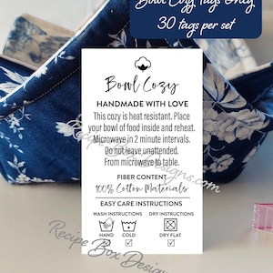 Bowl Cozy Care Tags: Handmade Microwave Safe Bowl Instructions - Set of 30