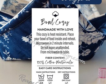 Bowl Cozy Care Tags: Handmade Microwave Safe Bowl Instructions - Set of 30