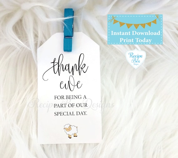 Baby Shower Favor Tags, Thank Ewe, Lamb Thank you tags, Editable Baby Sprinkle, Lamb Baby Shower Printable Instant Download Favor Tags