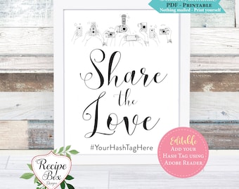 Share the Love Printable Wedding Sign, Instagram Photo Booth Sign, Hash Tag, Share the love Printable Sign Social Media 8x10