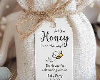 Honey Baby Shower Favor Tags: Little Honey On The Way for a baby shower favor
