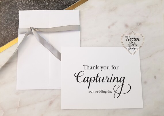 Thank you for capturing our wedding day, Thank you note cards, Photographer Videographer Thank you Note Card