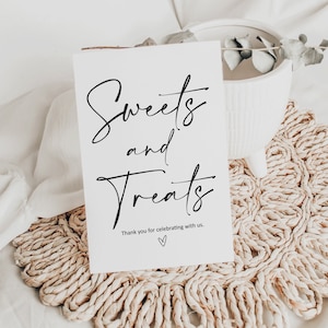 Letrero para mesa de postres con dulces y golosinas, letrero para barra de postres, letreros modernos para bodas con postres, boda minimalista, descarga instantánea, letrero imprimible