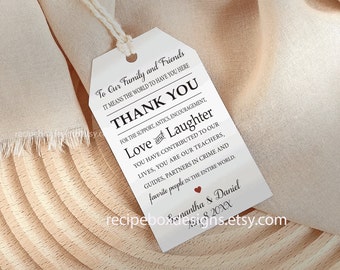 Printed Gift Tags Wedding Place Settings, Thank you gift favor tags, Reception Table Thank you favors, Thank You Note Wedding Favor Tags