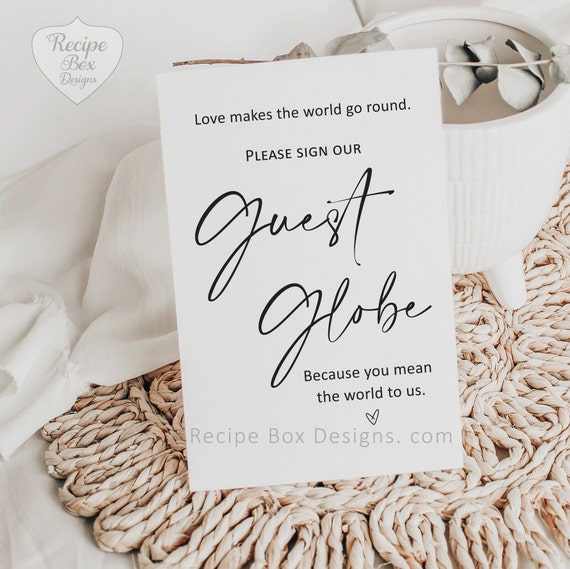 Guest Globe GuestBook Sign, Sign our Guest Globe, Modern Wedding Signs, minimalist wedding, instant download, wedding signs, Printable Sign