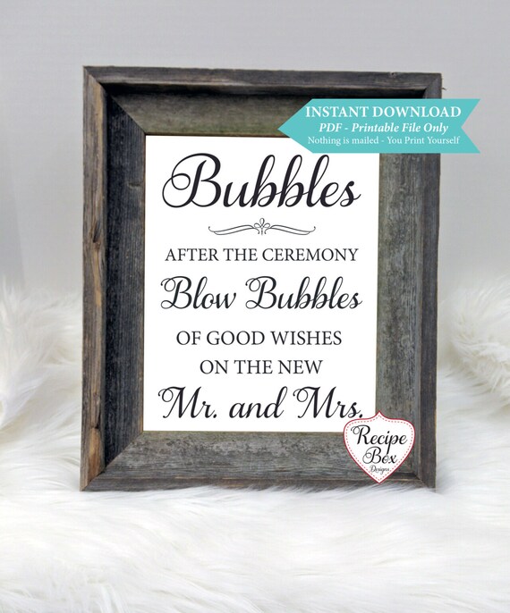 Printable Reception Wedding Sign Template Instant download 8x10 Blow Bubbles of Good Wishes on the New Mr and Mrs, Instant Download