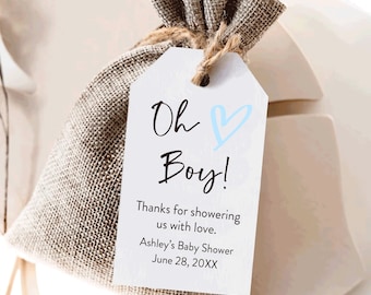 Oh Boy Baby Shower Favor Tags, Oh Boy Favor Tag, Minimalist Baby Shower, Printed Tags, 2x3.5 inches