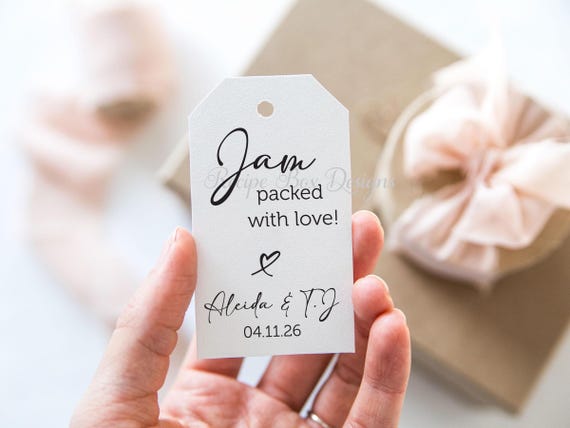 Personalized Favor Tags for a Wedding, Bridal, Baby Shower; Jam Packed, Thank You (2x3.5 Printed)