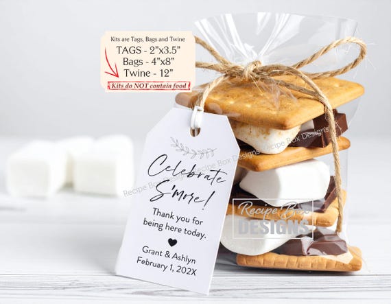 Smores: Celebrate S'mores Party Favors with Bags Tags and Twine, Celebrate Smore, Rustic Wedding Favor tag No Food