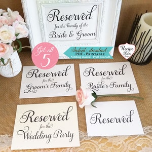 Reserved Printable Wedding Signs, Reserved Sign, Wedding Printable Signs Reserved for Wedding the Brides Family Printable Instant Download