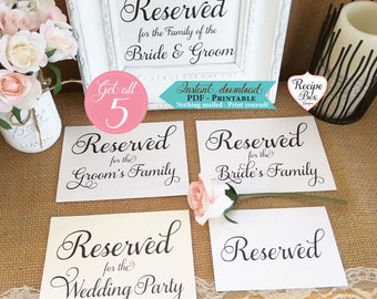 Reserved Wedding Sign Set: Bride & Groom Family (Printable PDF)
