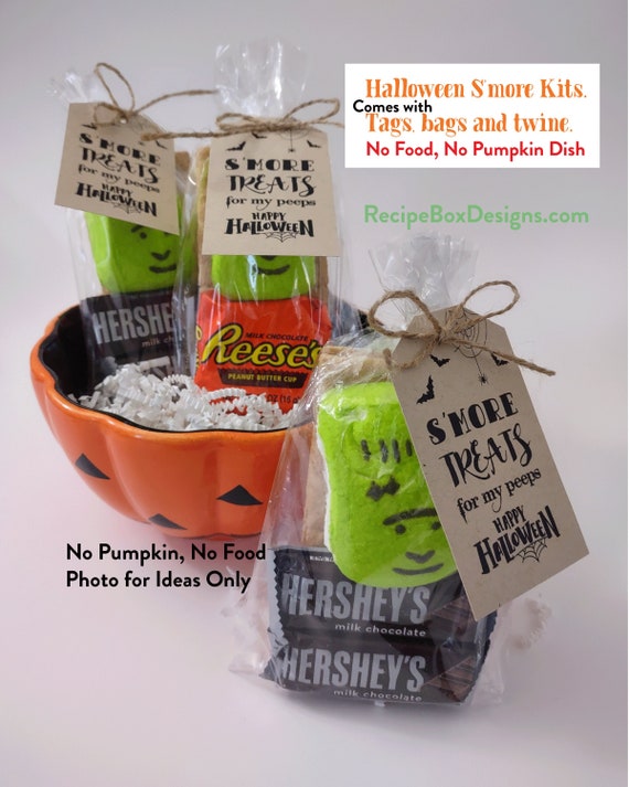 Halloween Smores Favor for Trick or Treats includes the bags and twine, S'mores Party Favor Kits, Clear Bag, Tag, Twine No Food