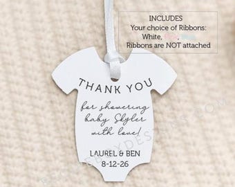 Baby Shower Tags for favors; Minimalist Modern Onesie Baby Shower Favor, Includes String