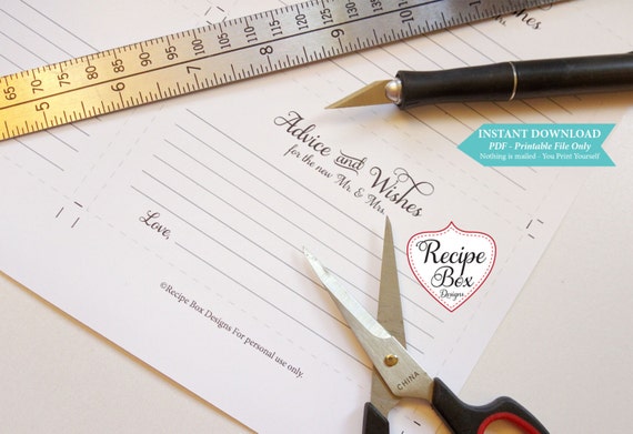 Advice and Wishes, Printable Advice and Wish Cards, Printable Advice and Wishes for the new Mr and Mrs Instant Download Printable 5x3 inches