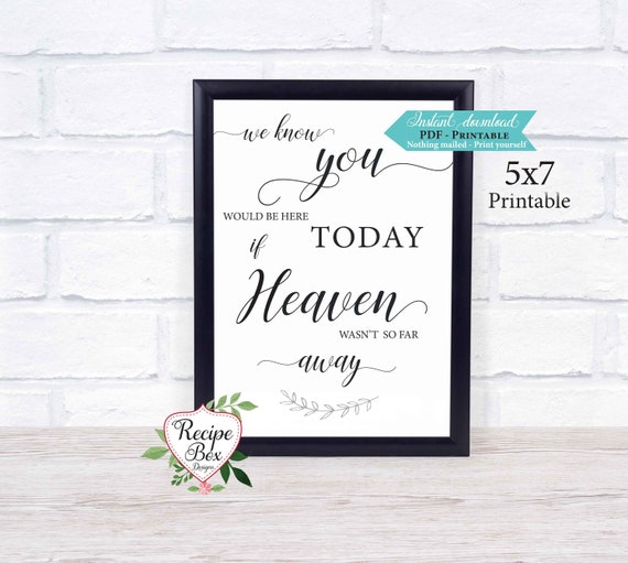 Printable Sign We know you would be here, Instant Download Sign, Memorial, Remembrance, In memory of, Wedding Memorial, Printable 5x7