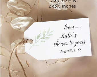 Personalized Shower Favor Tags: Greenery Gift Tags (2x3.5 inches) From My Shower to Yours