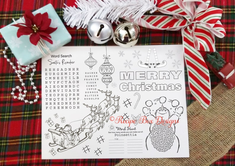 Christmas Placemats for Kids Printable Christmas Kid Table Decor, Christmas Coloring Sheet, Kids Placemat, Instant Download INCLUDES 2 Sizes image 3