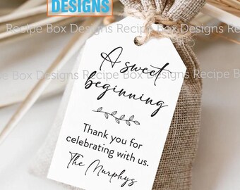 Printed Favor Tags A Sweet Beginning: Bridal, Wedding, Baby, Graduation, Thank you tags