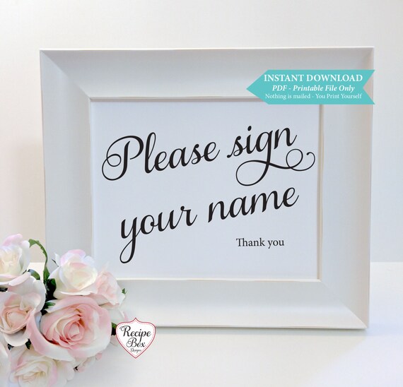 Wedding Sign Printable Please Sign Your Name Wedding Sign Instant Download 5x7 Instant Download Printable Please Sign Your Name Template