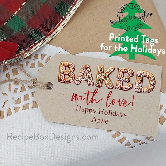Baked with Love, Christmas Cookie Tag, Cookie Exchange, Cookie Swap, Holiday Baking Tags, Christmas Tag, Holiday Party Favor Tags, Set of 12
