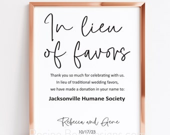In Lieu of Favors Wedding Charity Sign, In Lieu of Favors Donation Sign, Wedding Charity Donation Sign, Wedding Donation Sign