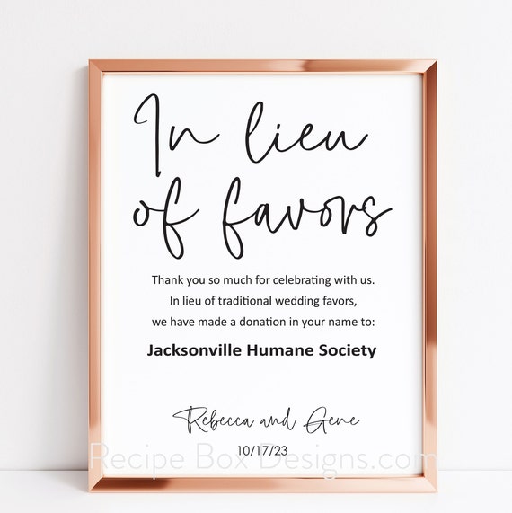 In Lieu of Favors Wedding Charity Sign, In Lieu of Favors Donation Sign, Wedding Charity Donation Sign, Wedding Donation Sign