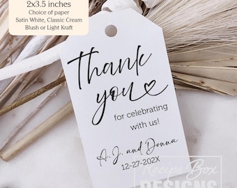 Custom Printed Wedding Favor Tags: Thank You favor tags that have a Heart, celebrating with us