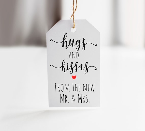 Printed Hugs and Kisses wedding favor tags, Printed or Printable Wedding Favor Tags, Wedding Favors, Hugs + Kisses from New Mr Mrs Tags