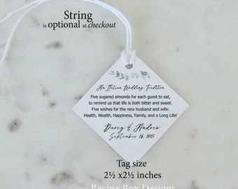 Italian Wedding Favor Tags, Sugared Almond Wedding Favor Tags, Five Wishes Wedding Tags, Printed Tags, physical item 2x2