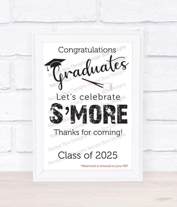 Graduation Favor Signs 5x7, Lets celebrate smore graduation, Graduation Party, Campfire Smore Graduate Instant download, Printable Sign 5x7