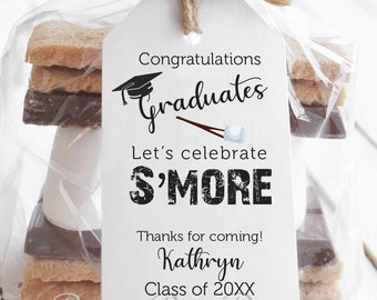 Graduation Favor Tags, S'mores Party Favor Kits, Celebrate Smore, Graduation Party Kits, Campfire Smore with Bags, Tags, Twine, NO Food