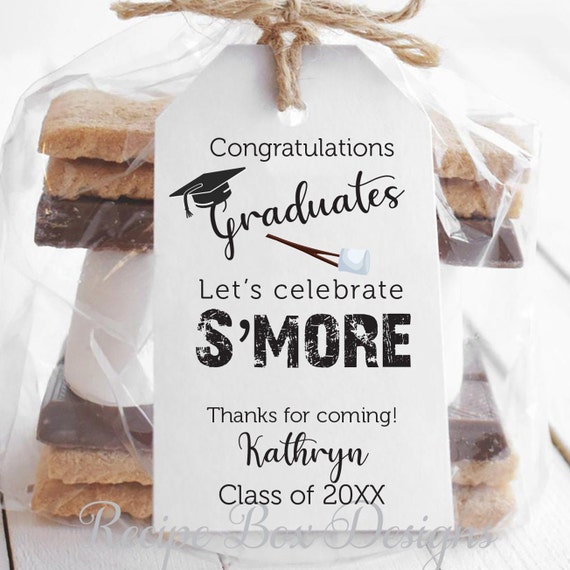 Graduation Favor Tags, S'mores Party Favor Kits, Celebrate Smore, Graduation Party Kits, Campfire Smore with Bags, Tags, Twine, NO Food