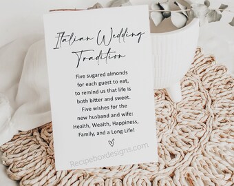 Italian Wedding Sugared Almonds Sign: Minimalist Printable (Digital Download)