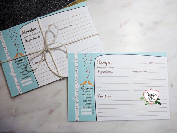 Recipe Cards, Recipe Cards for Bridal Shower, Love birds, Breakfast at T Recipe Card Style, 6x4 Recipe Cards