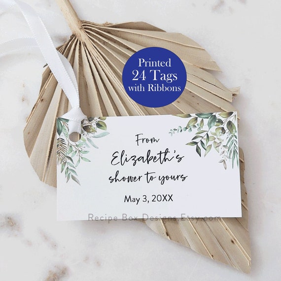 Printed Bridal Shower Favor Tags, Printed Favor Tags, Printed Baby Shower Tags, From My Shower to Yours Tags, Thank you Tags, Greenery Frame