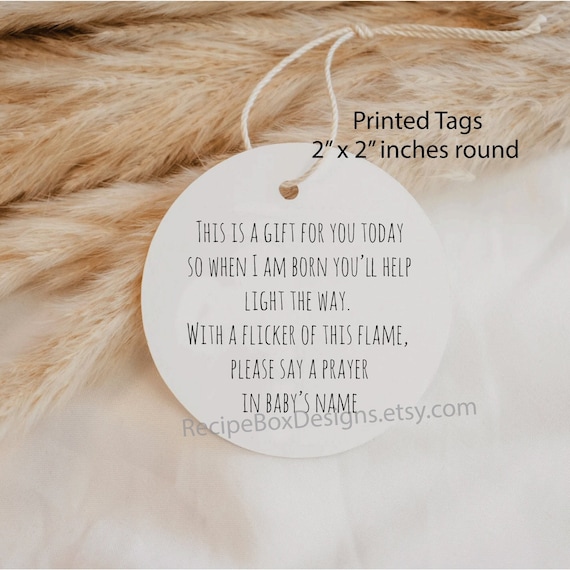 Baby Shower Candle Tags, Light this candle, Candle Favor Tag, candle favor tags, With A Flicker of the Flame say a Prayer in Baby's Name
