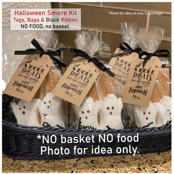 S'mores Halloween Treat Tag Bag and Ties, Halloween Smore Tags, Halloween Favors, Trick or Treats Kits includes Tag, Bag and Twine, No Food