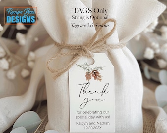 Winter Wedding Favor Tags: Acorn Branch Design, Personalized Thank You, Wedding Favor