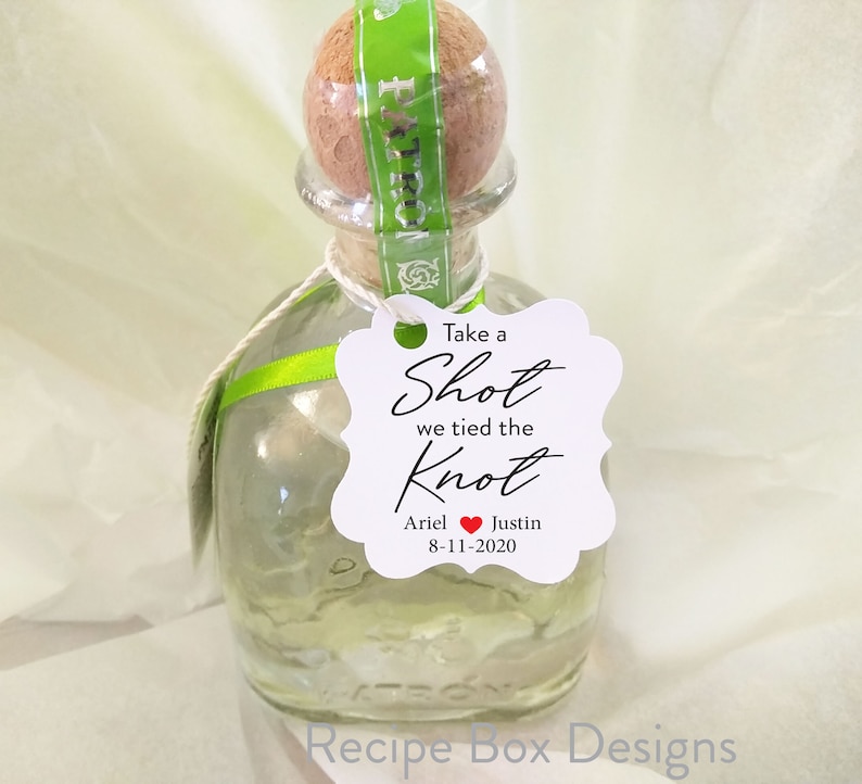 Take a shot, Wedding Favors Tags, Printed Tag, Personalized Tags, Mini Bottle Tags, personalized favor tag, take a shot we tied the knot 2x2 image 1