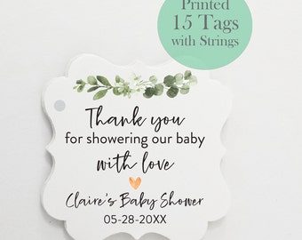 Sweet Sentiment Favor tags for baby shower, Thank you for showering our baby with love, Tags with White String