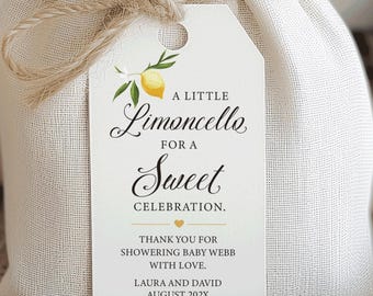 Limoncello Baby Shower Favor Tags – Printed & Ready to Use (Italian-inspired celebrations)