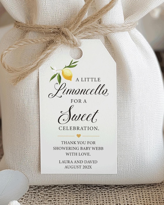 Limoncello Baby Shower Favor Tags – Printed & Ready to Use (Italian-inspired celebrations)