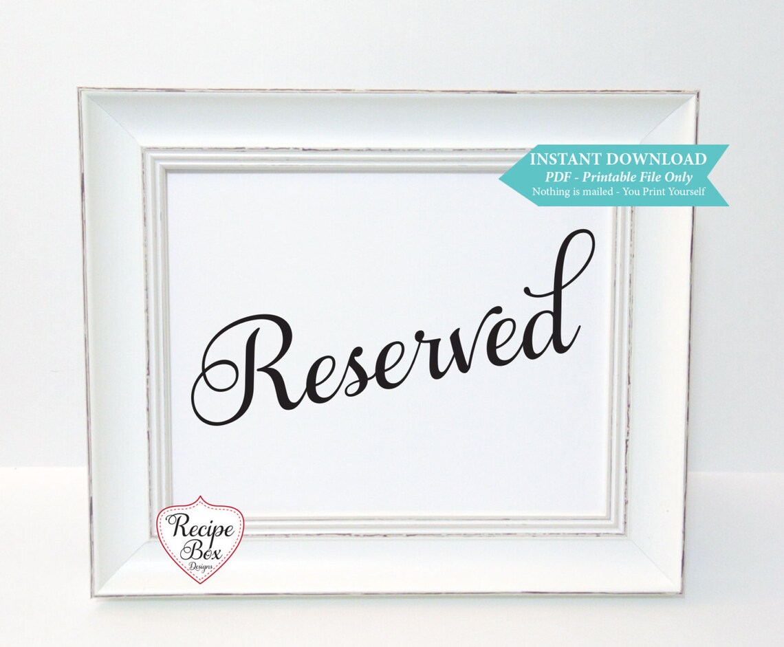 Printable Sign Reserved Sign, Printable Wedding Sign, Printable Sign ...