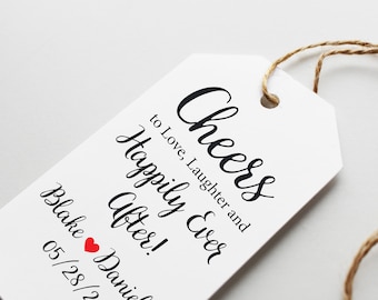 Bottle Tags, Wedding Favor Tags: Cheers to Love Laughter Happily Ever After Favor Tags