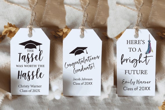 Graduation party decorations, Favor Tags 2024 Graduation Favor Tags, Heres to a bright future, The tassel was worth the Hassle 2024